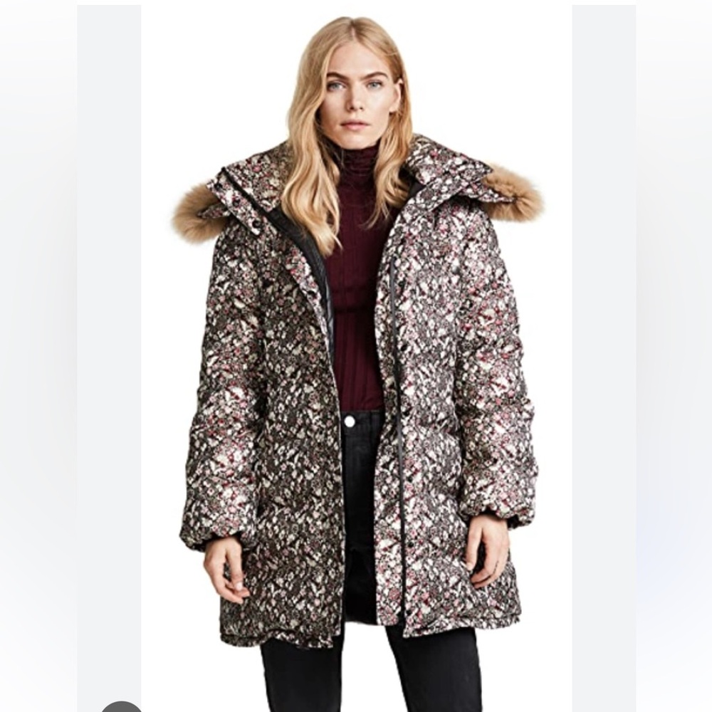 Ulla Johnson Roi Floral Metallic Fur Quilted Puffer Jacket Oversized  XS/Small